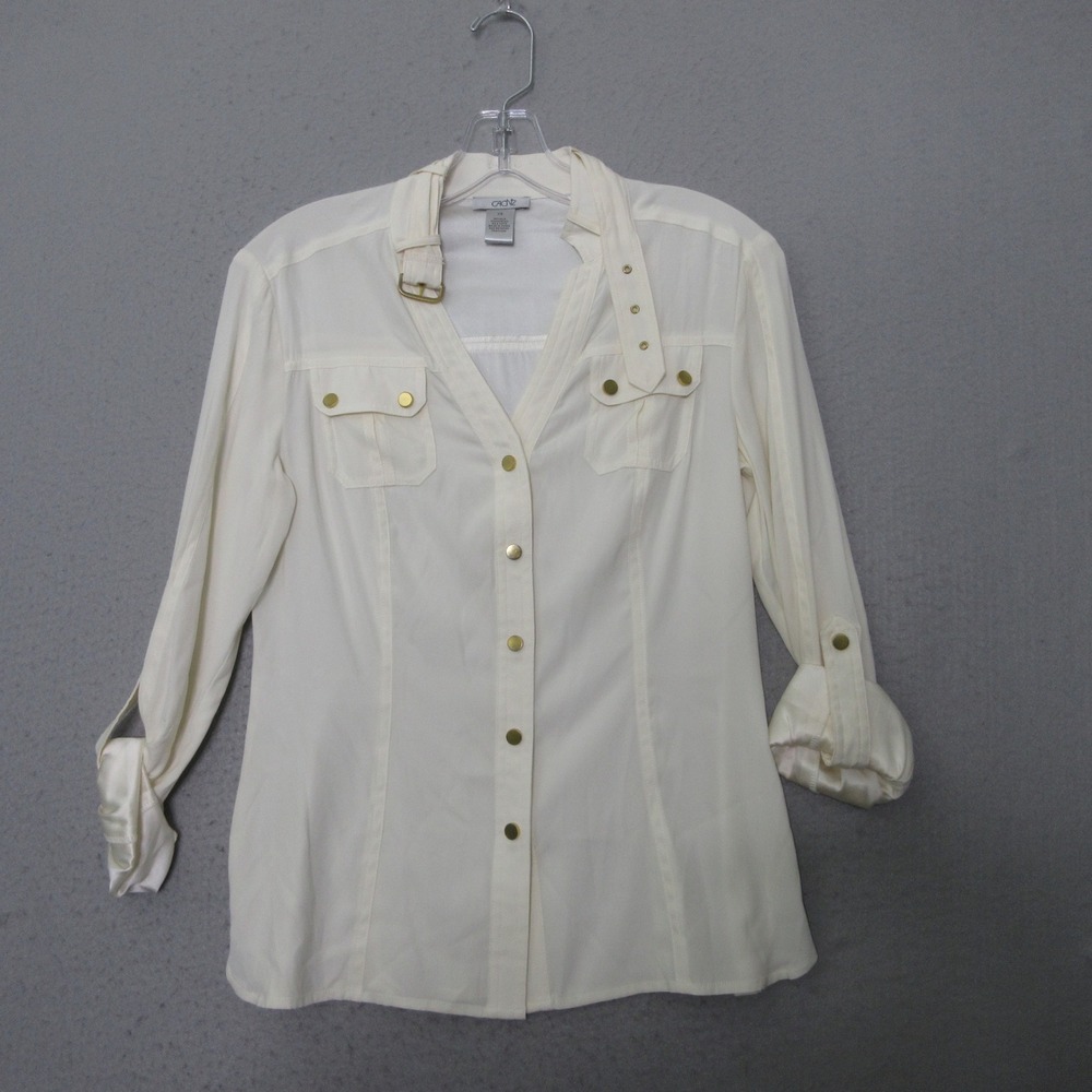 Vintage Cache Top XS Silk Blend Safari Utility Military Y2K Quiet Luxury RARE